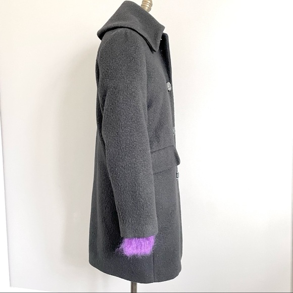 Vintage 60s Style Black Wool Cocoon Midi Big Collar Mid Length Car Coat - XS/S - Picture 6 of 10